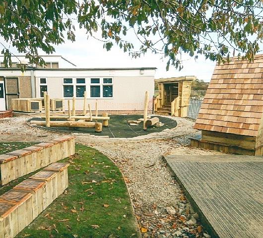 EYFS stage: rocky trail, path, sensory planting and benches